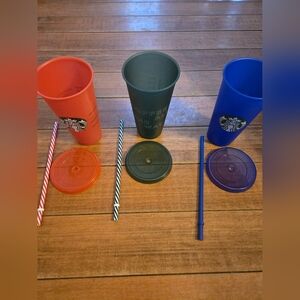 3 New reusable Starbucks cups with lips and straws